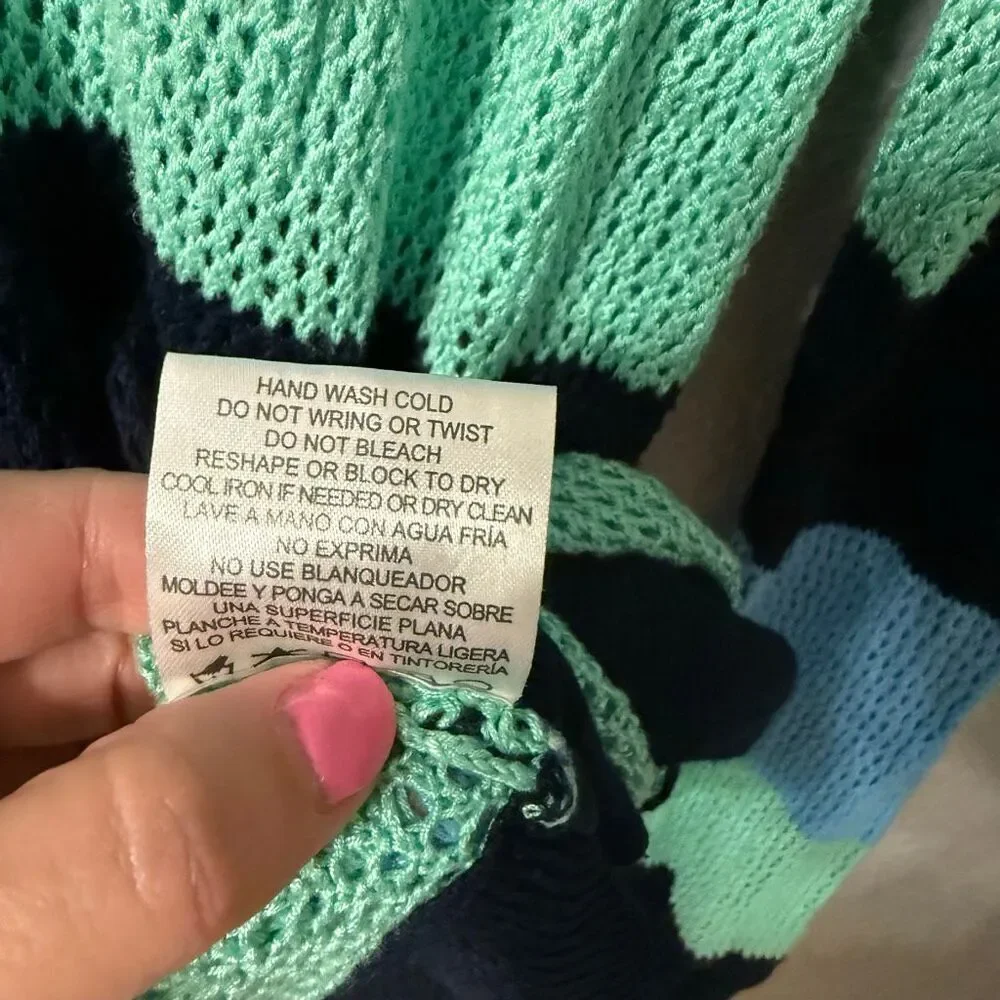 525 America Open Knit Sweater Size Extra Large Blue & Green Striped